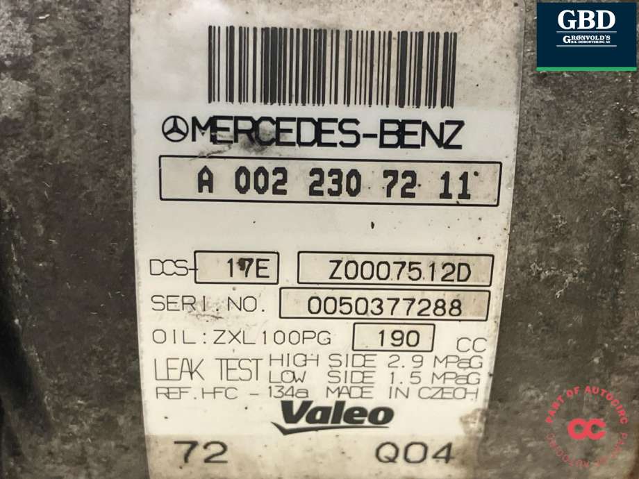 Aircondition kompressor til Mercedes Sprinter 2006-2013 (Fase 1) (906) (906) (VALEO|A 906 830 24 01|A 002 230 72 11|Z0007512D)