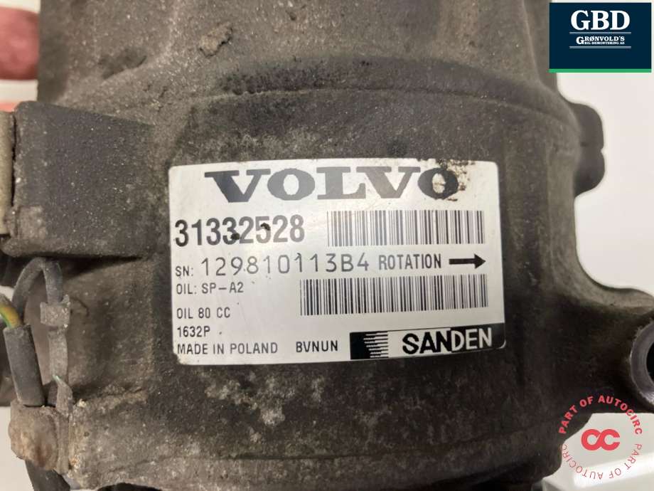 Aircondition kompressor til Volvo V70 2014-2016 (Type III, Fase 2) (36010254|31332528|)
