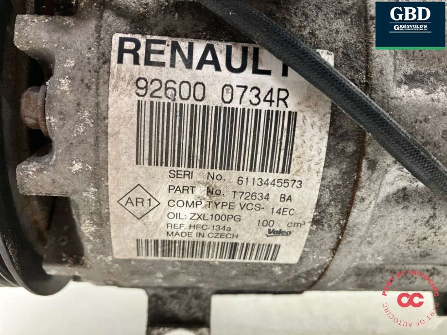 Aircondition kompressor til Renault Captur 2013-2020 (Type I) (926007953R|92600 0734R|)
