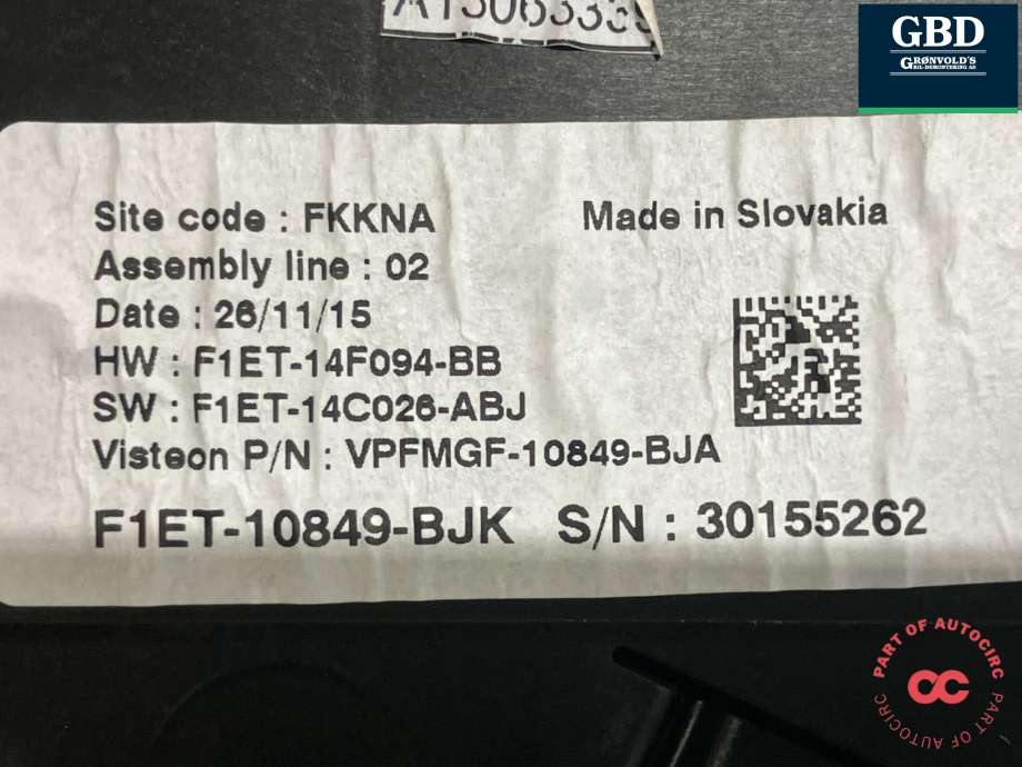 Instrumentpanel til Ford Focus 2014-2018 (Type III, Fase 2)  (2303634|F1ET-10849-BJX|F1ET-10849-BJK)