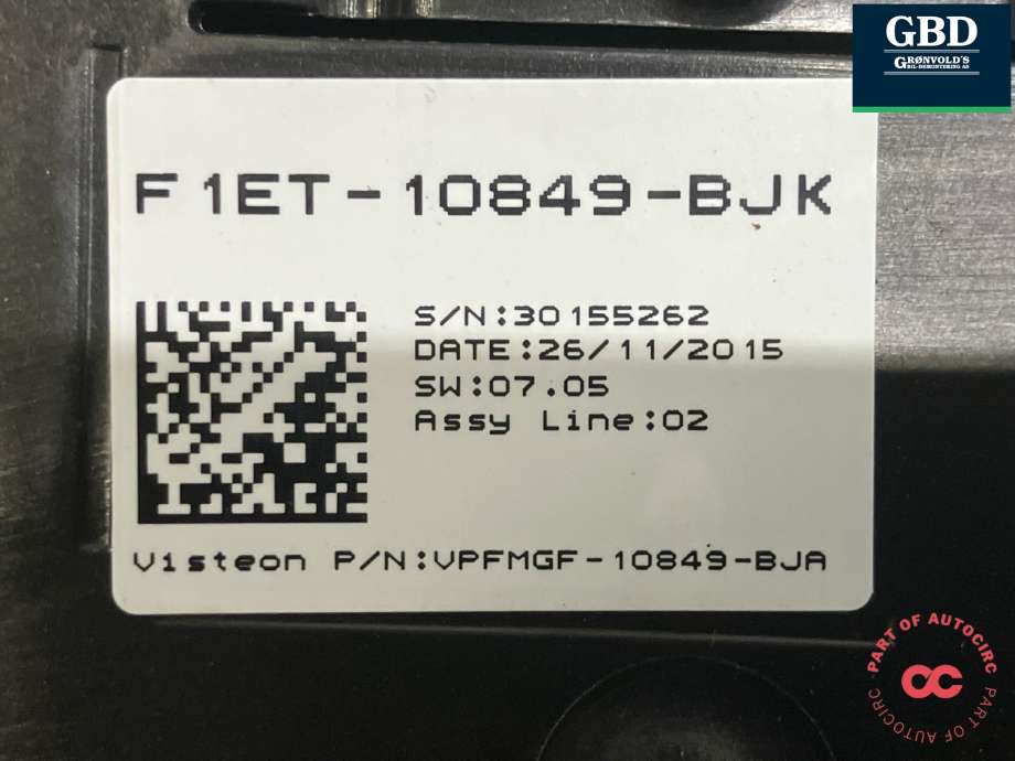 Instrumentpanel til Ford Focus 2014-2018 (Type III, Fase 2)  (2303634|F1ET-10849-BJX|F1ET-10849-BJK)