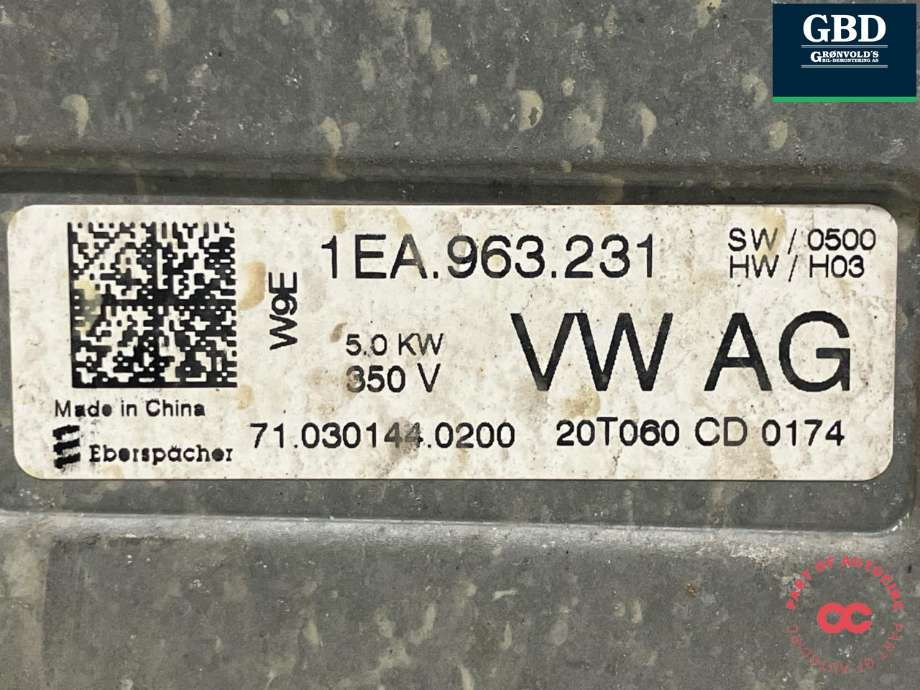 Batterivarmer/kjøl til VW ID.3 2020-->>  (1EE 963 221 B|1EA 963 221 B|1EA 963 231)