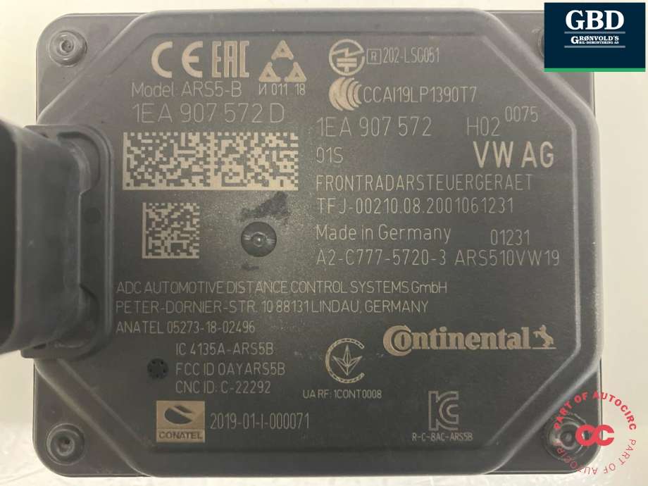 Sensor radar til VW ID.3 2020-->>  (CONTINENTAL|1EA 907 572 G|A2-C777-5720-3|)