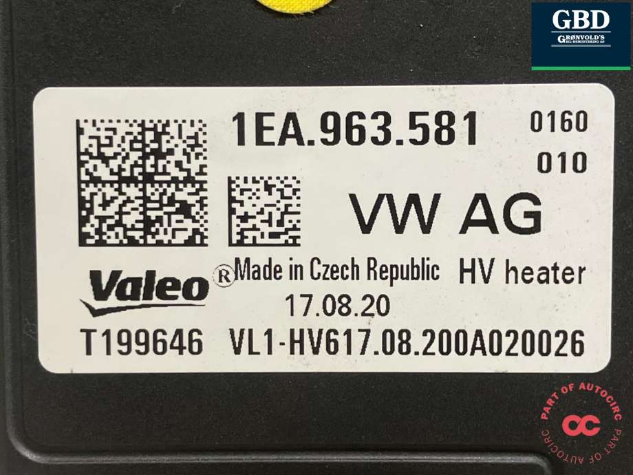 Varmeapparat PTC-heater til VW ID.3 2020-->>  (VALEO|1EA 963 581 E|1EA 963 581 C|T199646)