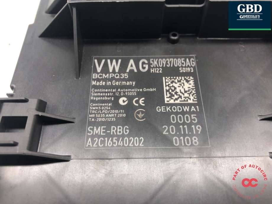 Styreenhet comfort (BCM) til VW Caddy 2015-2020 (Type III, Fase 3) (5K0 937 087 AR Z12|)