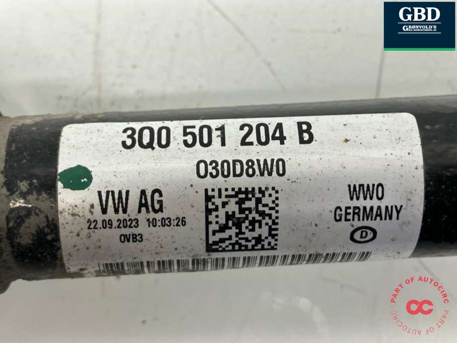 Drivaksel høyre bak, diesel/automat til Škoda Kodiaq 2017-->> (3Q0 501 204 B|3Q0 501 204 BX|)