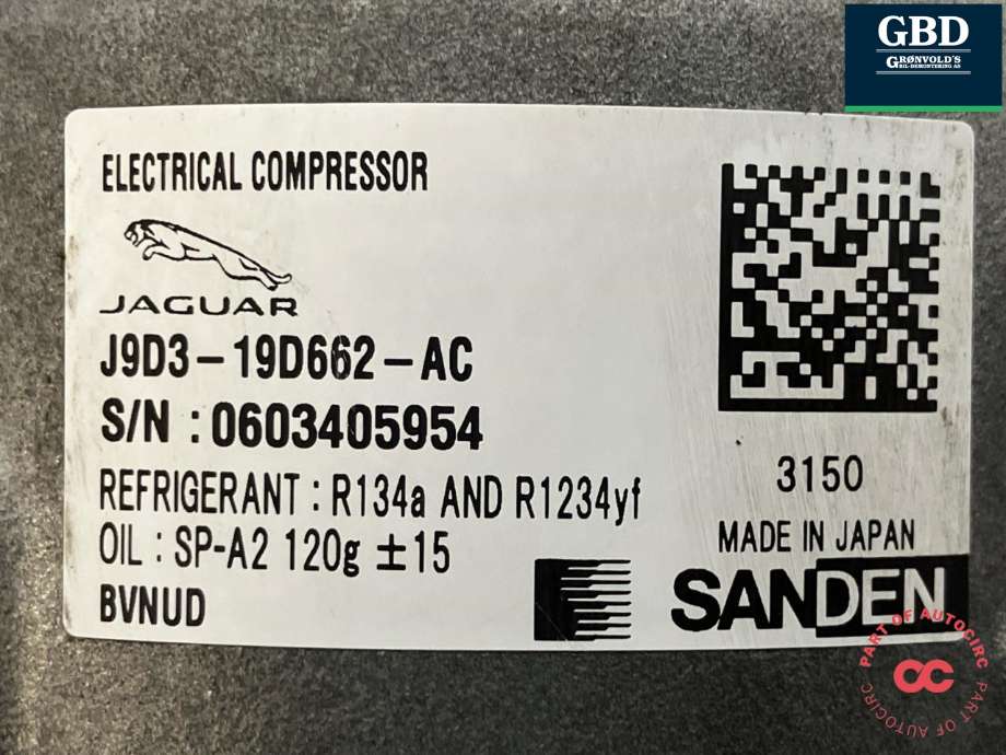 Aircondition kompressor elbil til Jaguar I-PACE 2018-->> (SANDEN|J9D1265|J9D3-19D662-AC|J9C22298 | J9D319D662AC)