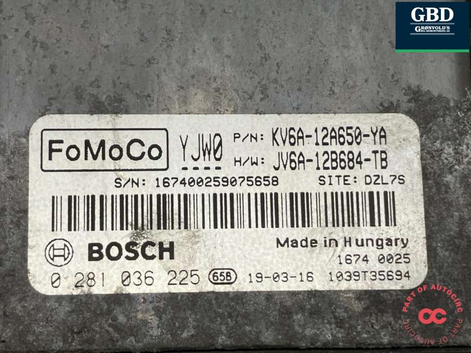 Styreenhet motor til Ford Transit Connect 2018-->> Type II, Fase 2  (2313997|SVJV6A-12A650-TA|KV6A-12A650-YA)