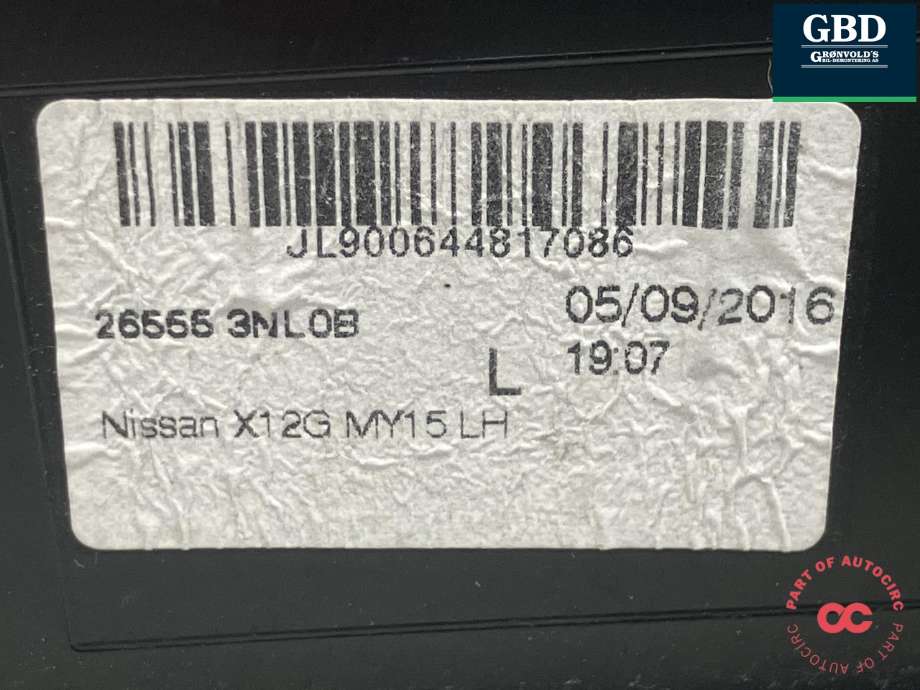 Baklykt venstre til Nissan Leaf 2011-2017 (Type I) (265553NL0B|)