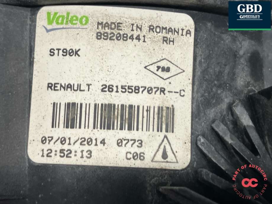 Tåkelykt høyre foran til Renault Captur 2013-2020 (Type I) (261503971R|261558707R|)