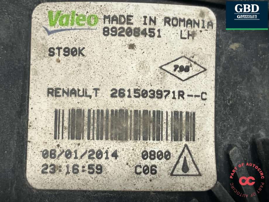 Tåkelykt venstre foran til Renault Captur 2013-2020 (Type I) (261558707R|261503971R|)