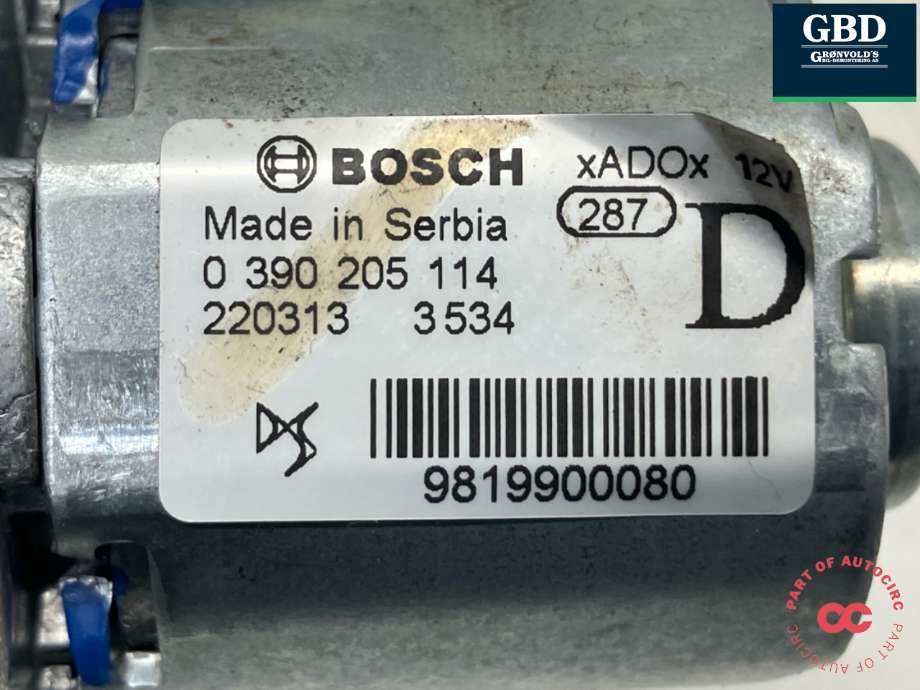 Viskermotor bakrute til Peugeot e-208 2019-->>  (98 199 000 80|)