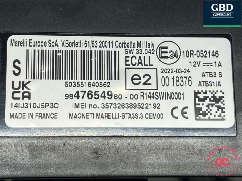 Styreenhet diverse til Peugeot e-208 2019-->>  (98 476 549 80|)