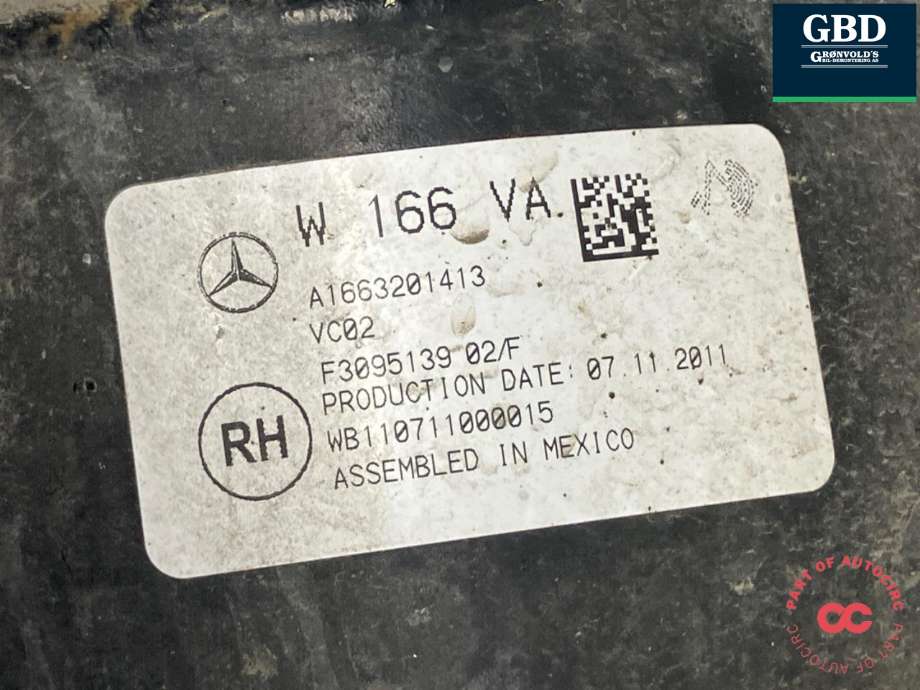 Fjær foran nivå luftpute/belg til Mercedes ML 2011-2015 (Fase 1) (W166) (W166) (A 166 320 52 66|A 166 320 70 13|A 166 320 14 13)