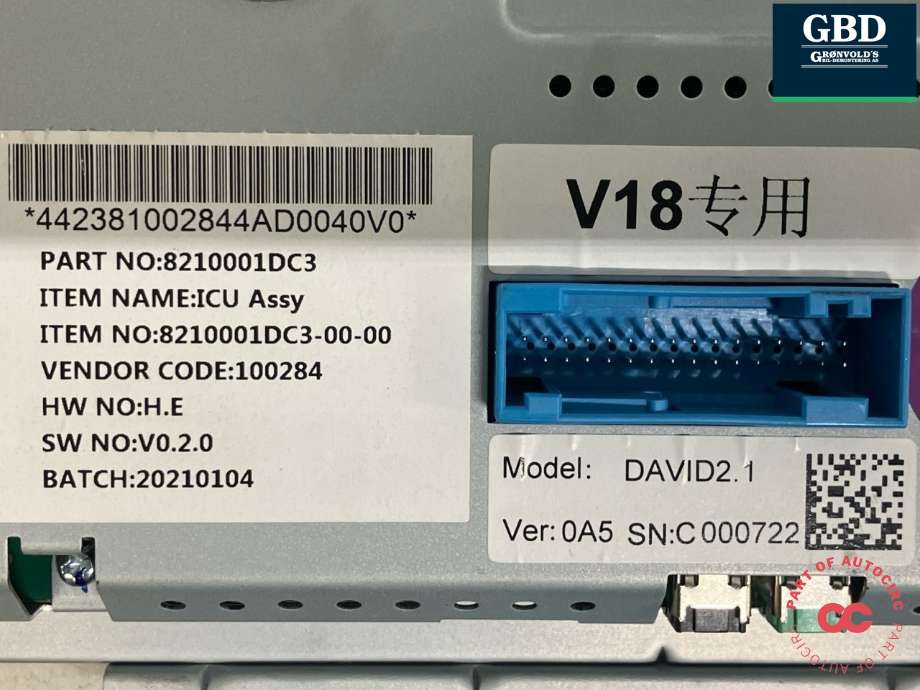 Instrumentpanel til XPeng G3 2021-->>  (8210001DC3|)