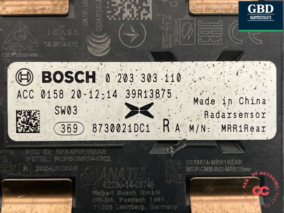 Sensor radar til XPeng G3 2021-->>  (BOSCH|8730021DC1-00-01|8730021DC1|0 203 303 110)