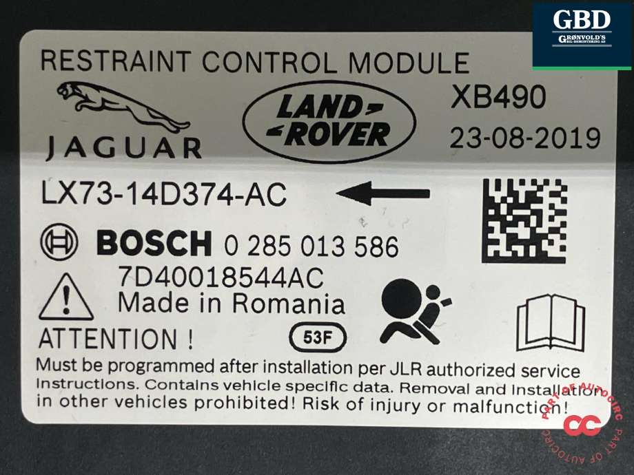 Airbag elektronikk til Jaguar I-PACE 2018-->> (BOSCH|T4N30832|LX7314D374AC|0 285 013 586)