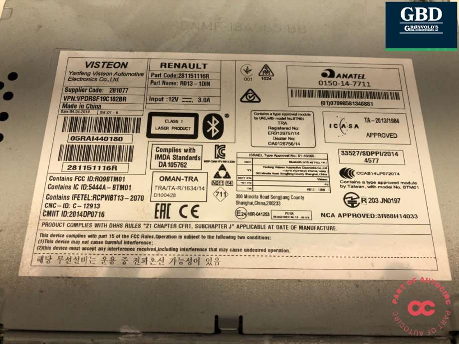 Bilstereo til Renault Master 2014-->> (Type III, Fase 2) (28 11 511 16R|)