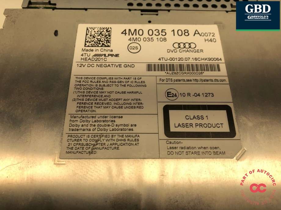 Bilstereo DVD-plate til Audi A7 2014-2018 (Type I, Fase 2)  (4M0 035 108 B|4M0 035 108 A|)