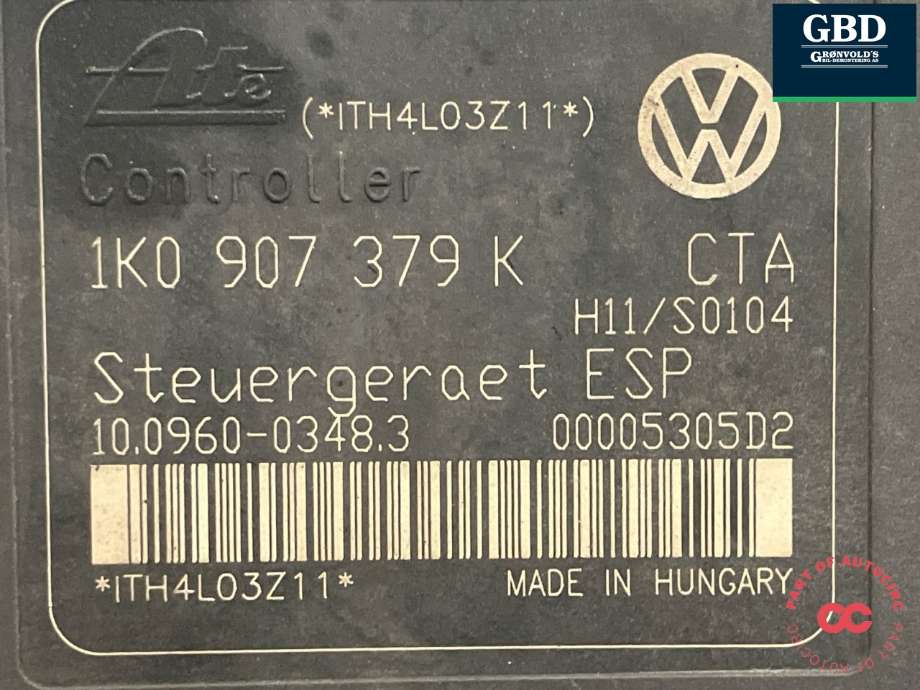 ABS sentral til VW Touran 2003-2006 (Type I, Fase 1)  (1K0 614 517 H  BEF|1K0 907 379 K|)
