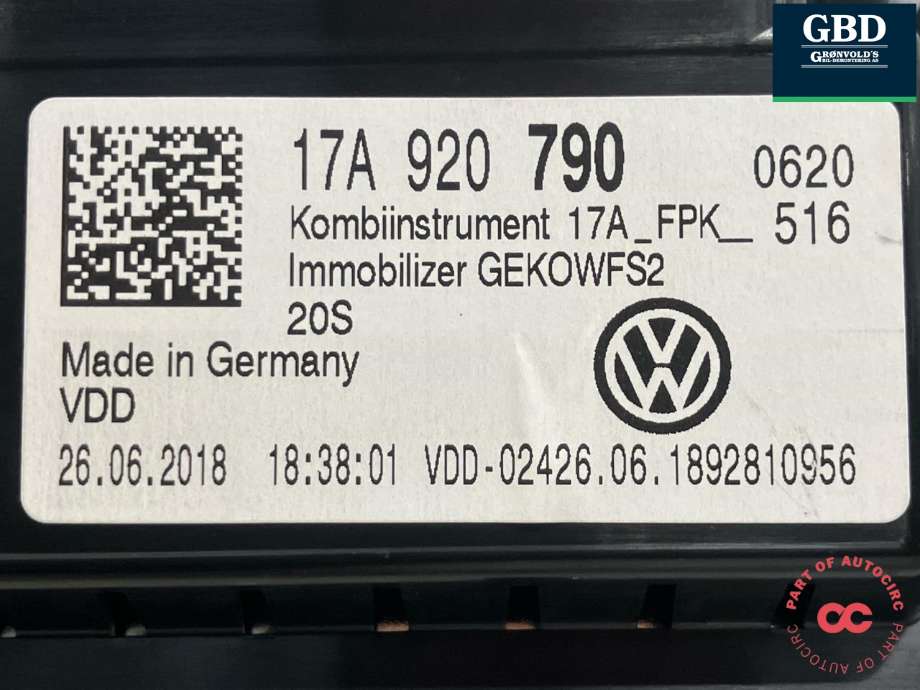 Instrumentpanel til VW T-Roc 2017-->> (CONTINENTAL|17A 920 790|A2C10290600|)