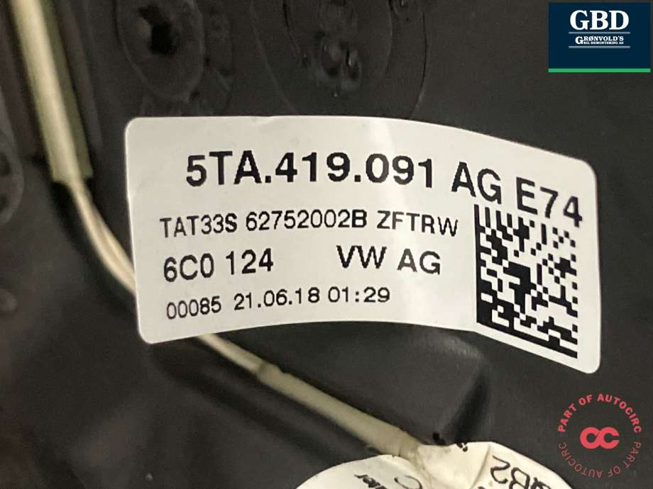 Ratt til VW T-Roc 2017-->>  (5TA 419 091 AG|5TA 419 091 AG E74|62752170C)