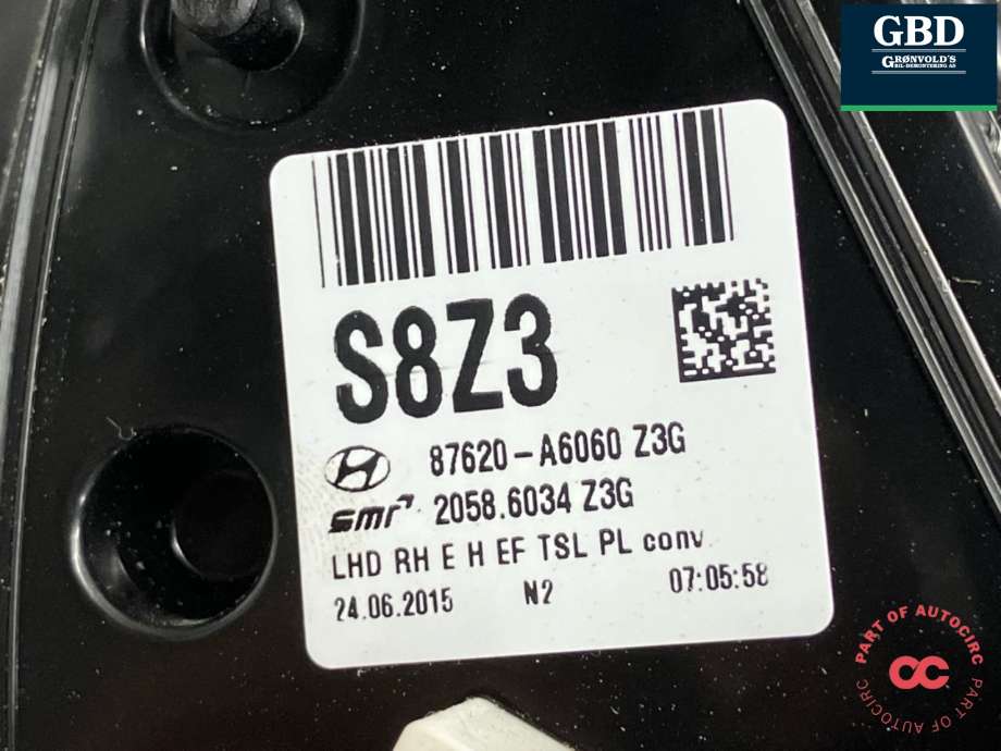 Speil høyre til Hyundai i30 2012-2017 (Type II)  (87620A 6060|)