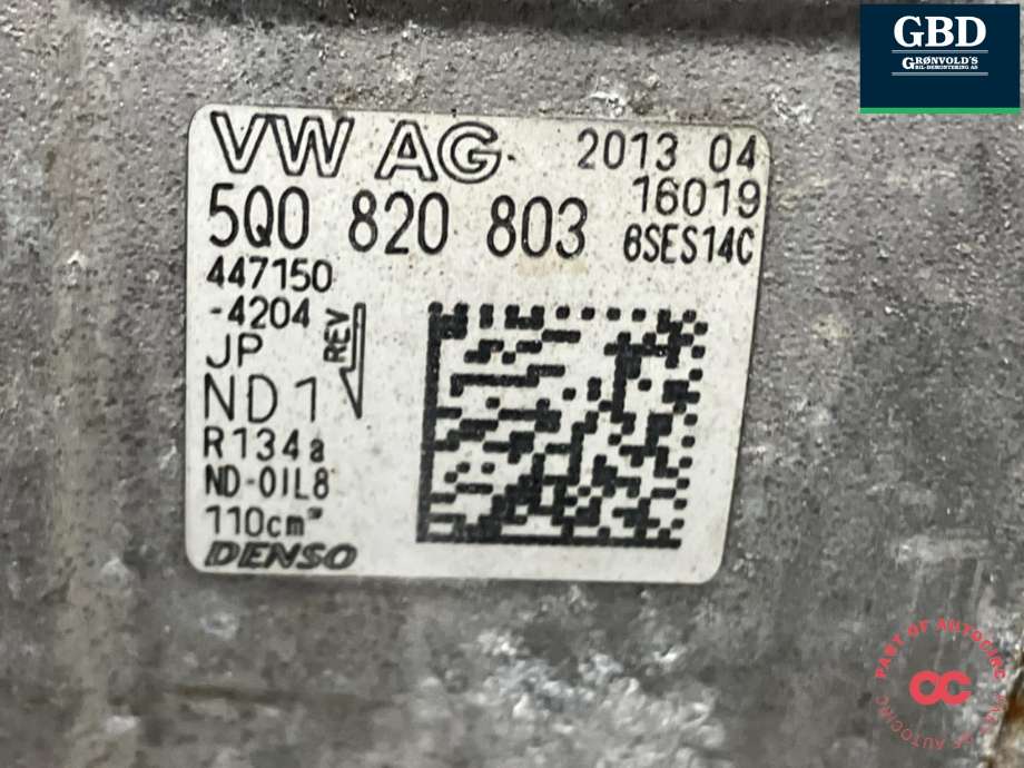 Aircondition kompressor til VW Golf VII 2012-2017 (Fase 1) (5Q0 820 803 K|5Q0 820 803 F|)