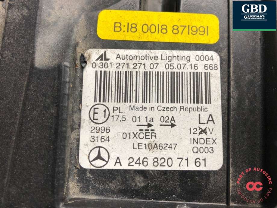 Frontlykt venstre xenon til Mercedes B-Klasse, electric drive 2014-2018 (W242) (W242) (A 246 820 01 39|)