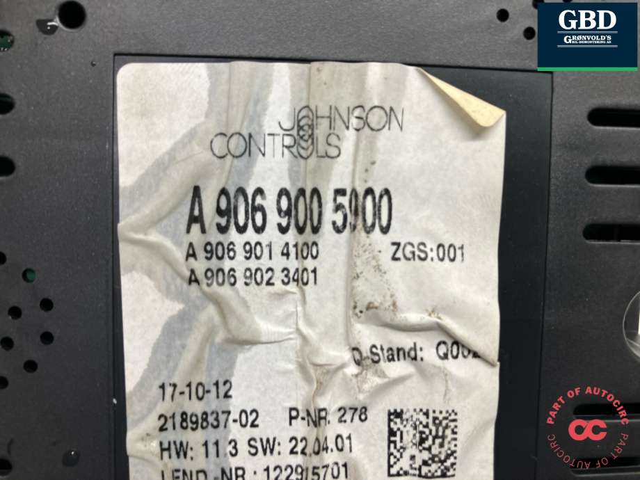 Instrumentpanel til Mercedes Sprinter 2013-2018 (Fase 2) (906) (906) (A 906 900 86 03|A 906 900 59 00|)