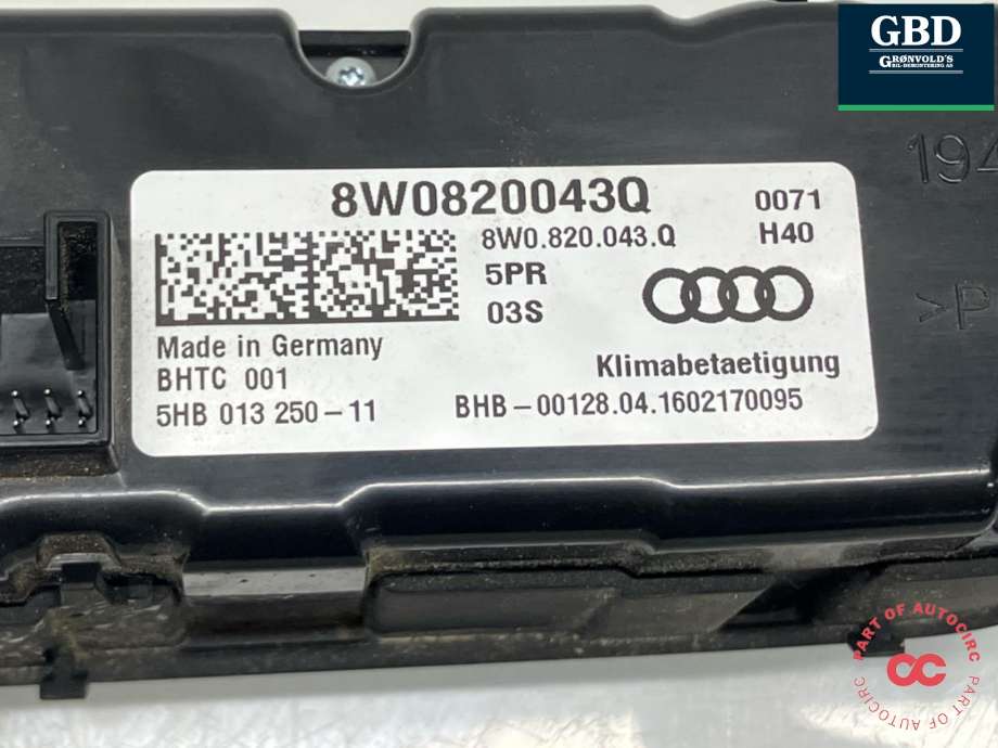 Varmeapparat betjening til Audi A4 2015-2019 (Type V, Fase 1) (B9) (B9) (8W0 820 043 BG 5PR|8W0 820 043 Q  5PR|)