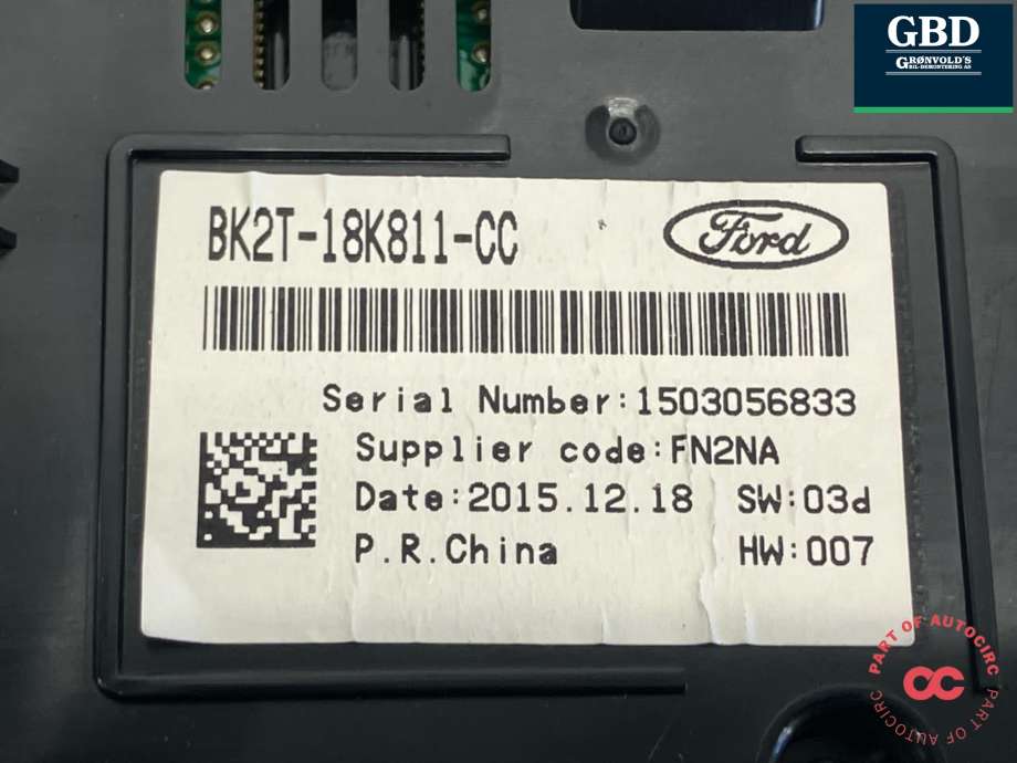 Bilstereo betjeningspanel til Ford Transit Custom 2013-2023 (Type I)  (2173930|BK2T-18D815-HG|BK2T-18K811-CC)