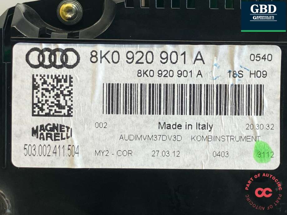 Instrumentpanel til Audi A4 2007-2014 (Type IV) (B8) (B8) (8K0 920 901 A|)