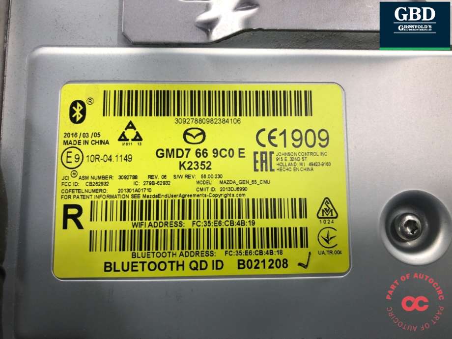 Bilstereo navigasjon skjerm til Mazda CX-3 2015-2022 (D09H611J0A|)