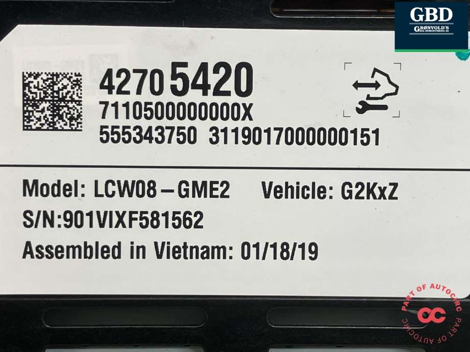 Instrumentpanel til Opel Ampera-e 2017-->> (Type II)  (42697526|42647709|42705420)