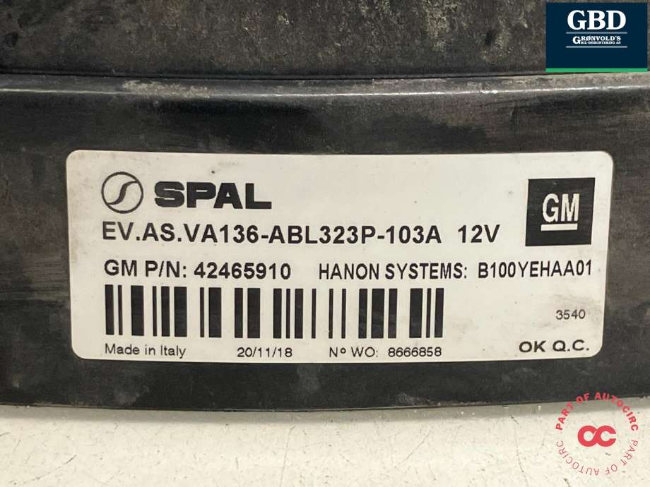 Kjølevifte elektrisk til Opel Ampera-e 2017-->> (Type II)  (42465910|B100YEHAA01|)
