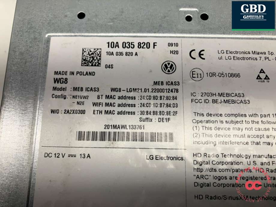 Bilstereo navigasjon til VW ID.4 2020-->>  (10A 035 820 F|)