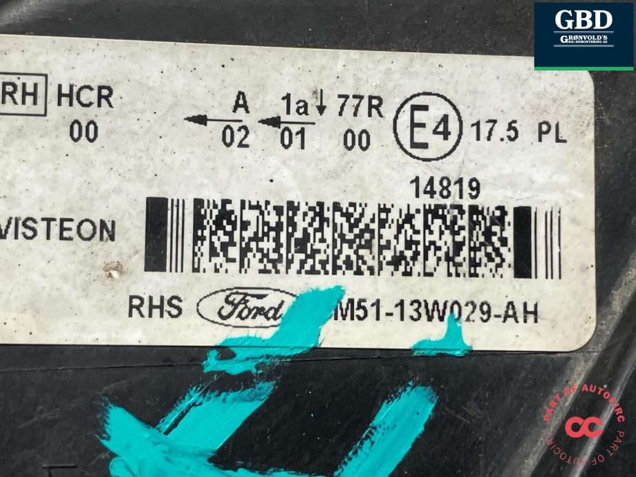 Frontlykt høyre halogen til Ford Focus 2011-2014 (Type III, Fase 1)  (1873925|BM51-13W029-NB|M51-13W029-AH)