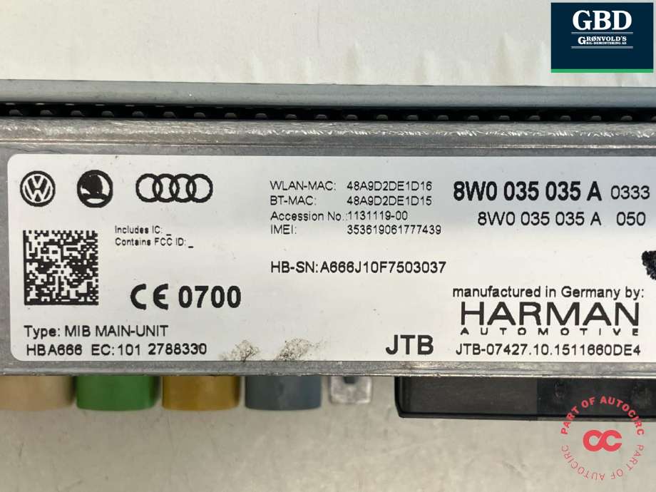 Bilstereo navigasjon til Audi A4 2015-2019 (Type V, Fase 1) (B9) (B9) (8W0 035 035 B|)