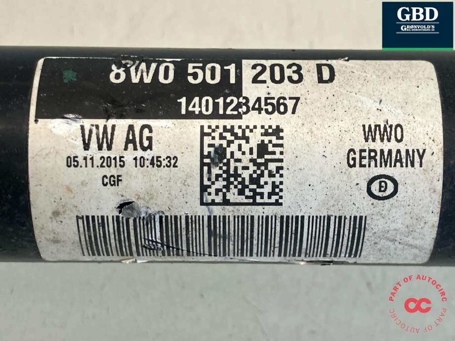 Drivaksel høyre bak, diesel/automat til Audi A4 2015-2019 (Type V, Fase 1) (B9) (B9) (8W0 501 203 D|1401234567|)