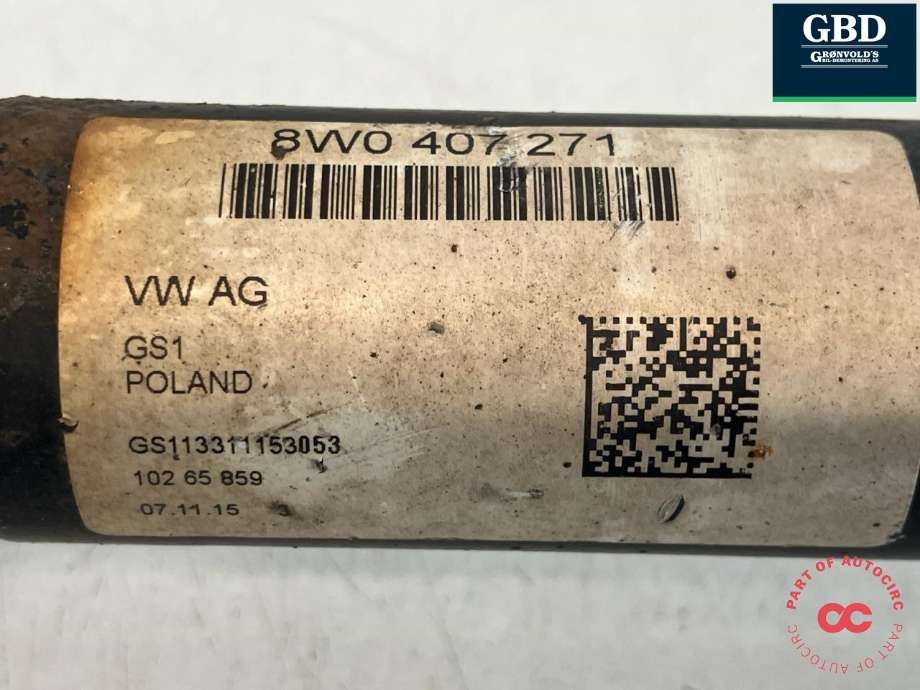 Drivaksel høyre foran, diesel/automat til Audi A4 2015-2019 (Type V, Fase 1) (B9) (B9) (8W0 407 271 L|8W0 407 271|)