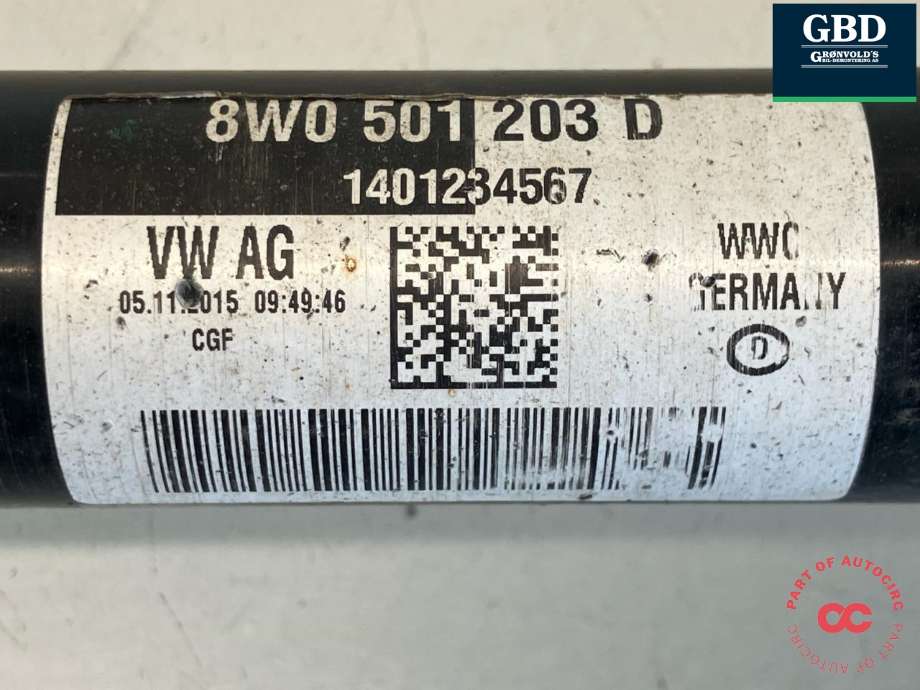Drivaksel venstre bak, diesel/automat til Audi A4 2015-2019 (Type V, Fase 1) (B9) (B9) (8W0 501 203 D|1401234567|)