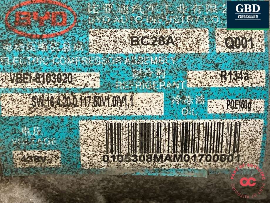 Aircondition kompressor elbil til BYD T3 2020-->>  (VBEI-8103020|)