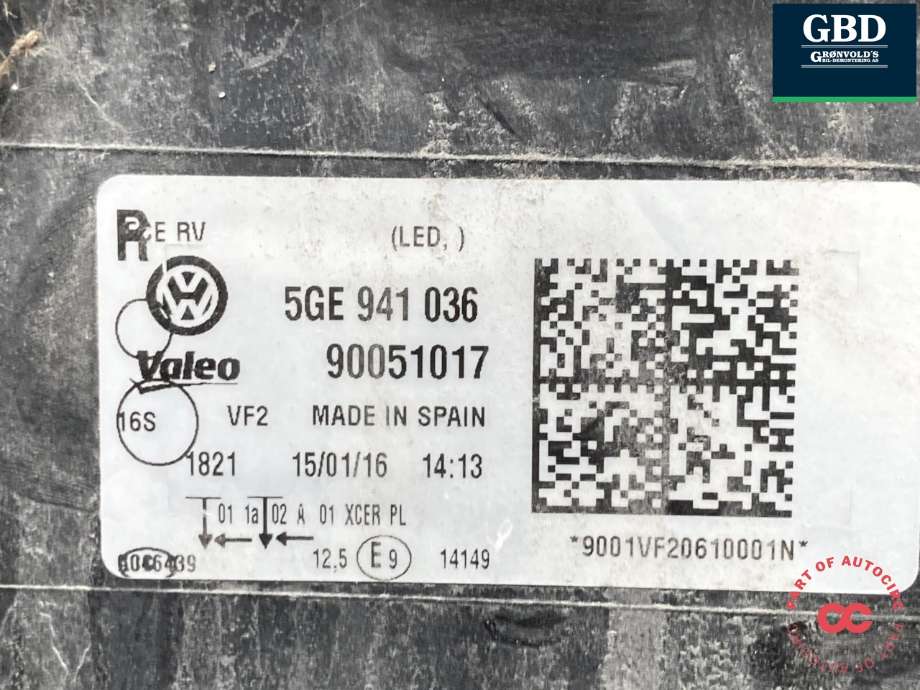 Frontlykt høyre full-LED til VW e-Golf 2014-2017 (Fase 1)  (5GE 941 774|5GE 941 036|)