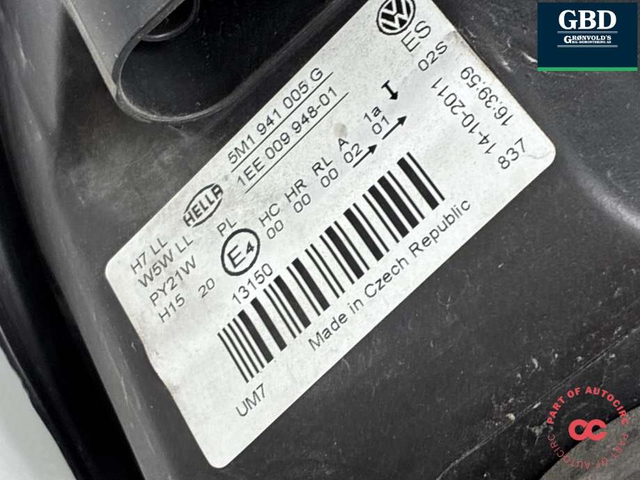 Frontlykt venstre halogen til VW Golf, Plus/Cross 2009-2013 (Fase 2) (5M1 941 005 G|)