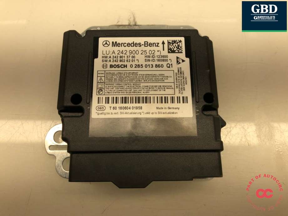Styreenhet airbag hovedsensor til Mercedes B-Klasse, electric drive, 2014-2018 (W242) (W242) (A 242 900 25 02)