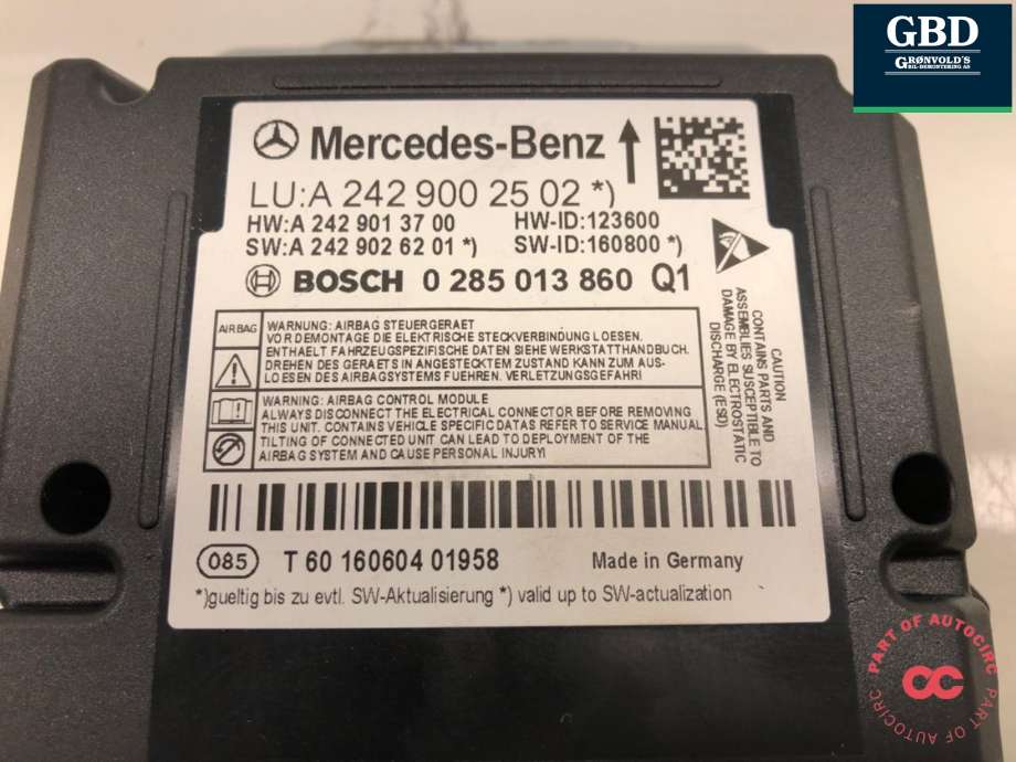 Styreenhet airbag hovedsensor til Mercedes B-Klasse, electric drive 2014-2018 (W242) (W242) (A 242 900 25 02|)