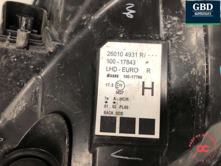 Frontlykt høyre halogen til Renault Kangoo 2008-2021 (Type II)  (260103948R|)