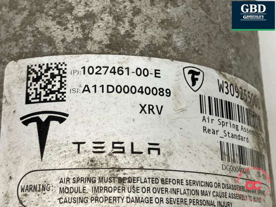 Fjær bak nivå luftpute/belg til Tesla Model X 2016-->>  (1027461-00-E|)