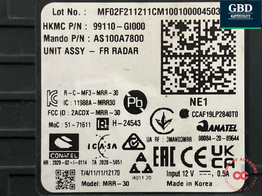 Sensor radar til Hyundai Ioniq 5 2021-->>  (99110GI000|)